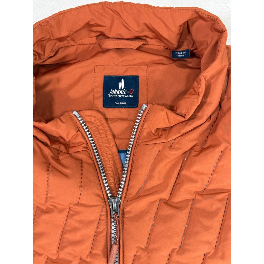 johnnie-O Vest Mens XL Belfry Harvest Orange Hunting Quilted Layer Full Zip EUC